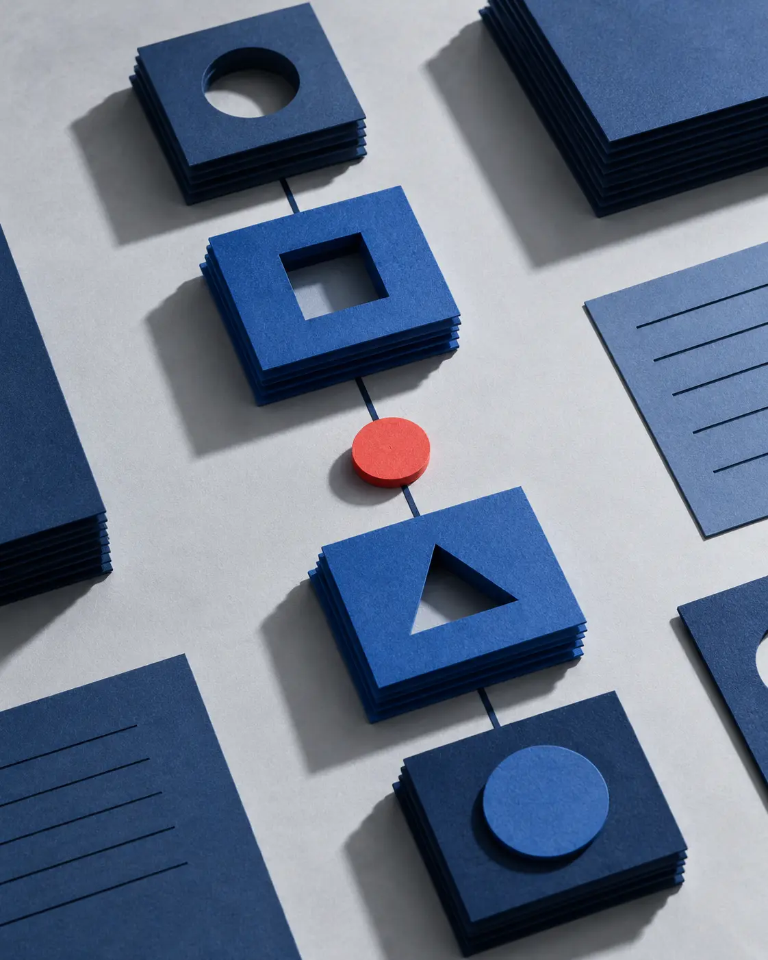 Blue paper modules arranged into a connected operational system